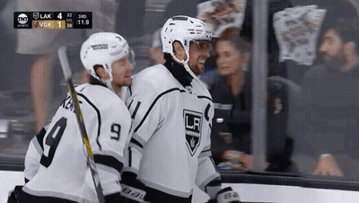 Two LA Kings Hockey Players Celebrate Goal GIF