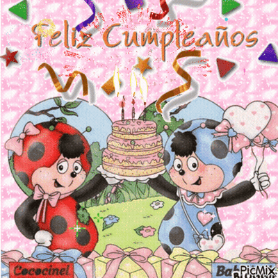 Two Ladybugs Holding Birthday Cake Feliz Cumpleanos GIF