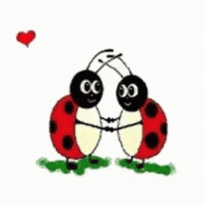 Two Ladybugs Hugging In Grass With Hearts GIF