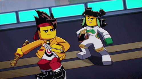 Two Lego Characters On Street GIF