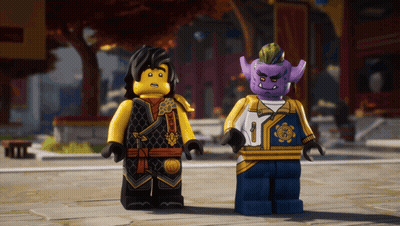 Two Lego Figures One Wearing Number 7 GIF