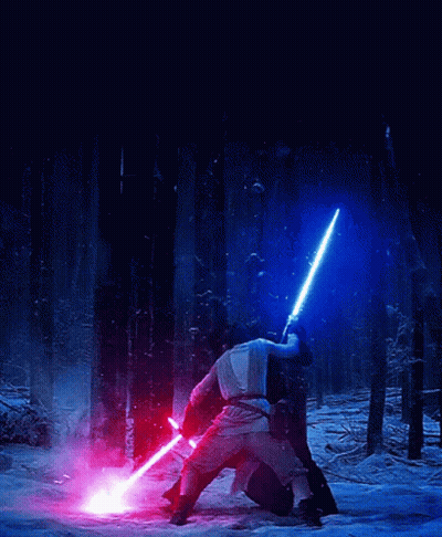Two Lightsabers In Dark Forest GIF