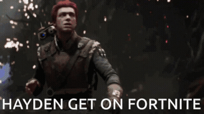 Two Lightsabers Saying Hayden Get On Fortnite GIF