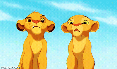 Two Lion Cubs From The Lion King Are Looking Up At The Sky GIF