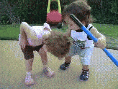 Two Little Boys Playing With Baseball Bat GIF
