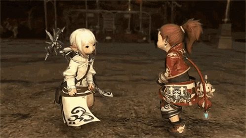 Two Little Girls Are Standing Next To Each Other In A Video Game And One Of Them Is Holding A Sign That Says Go . GIF
