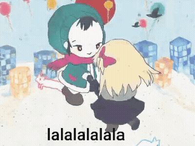 Two Little Girls Dancing In Snow Saying Lalalalala GIF
