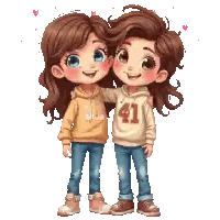 Two Little Girls Hugging, One Wearing 41 Sticker