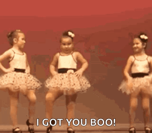 Two Little Girls In Tutus Are Dancing And One Of Them Is Saying I Got You Boo . GIF