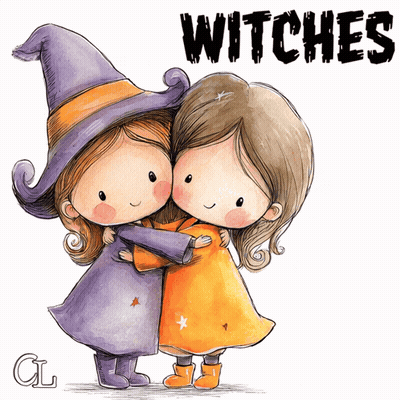 Two Little Witches Hugging Saying Witches GIF