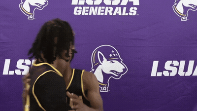 Two Lsu Generals Basketball Players Pose For A Photo GIF