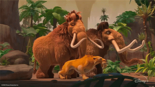 Two Mammoths Are Standing Next To Each Other In A Scene From A Disney Animated Movie GIF