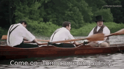 Two Man Row The Boat With Man Wearing Hat GIF