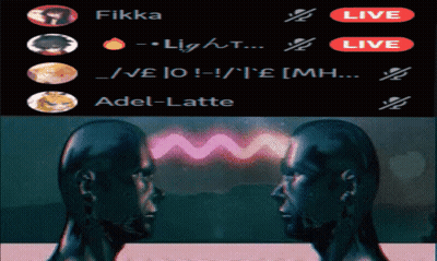 Two Mannequins Are Looking At Each Other With A Live Button In The Upper Right Corner GIF