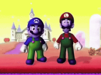 Two Mario Brothers Are Standing Next To Each Other In A Video Game . GIF