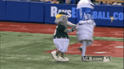 Two Mascots On Baseball Field With MLB.com Logo GIF