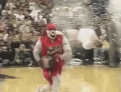 Two Mascots On Basketball Court GIF