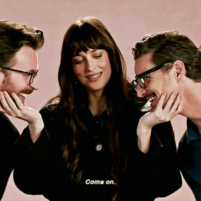 Two Men And A Woman Are Laughing Together And The Woman Says Come On GIF