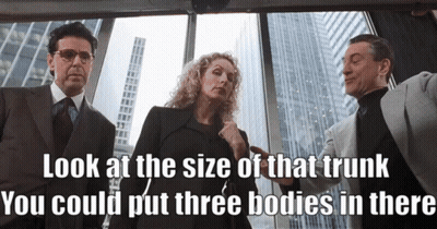 Two Men And A Woman Look At The Size Of That Trunk GIF