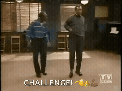 Two Men Are Dancing In A Room With The Words Challenge On The Bottom GIF