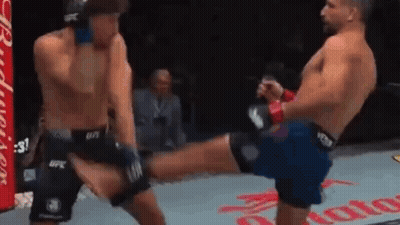 Two Men Are Fighting In A Boxing Ring And One Is Kicking The Other In The Face . GIF