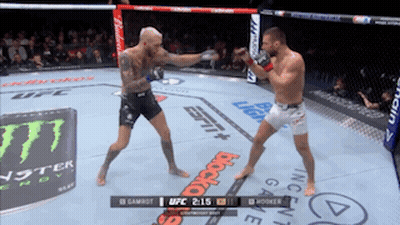 Two Men Are Fighting In A Boxing Ring Sponsored By Budweiser And Ufc GIF
