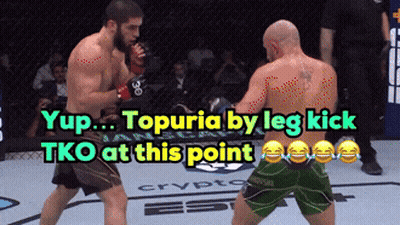 Two Men Are Fighting In A Boxing Ring With A Caption That Says Yup Topuria By Leg Kick Tko At This Point GIF
