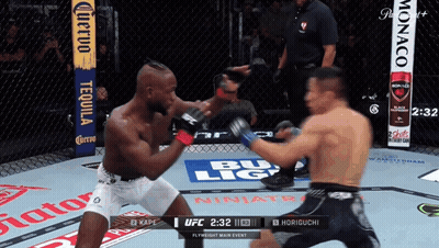 Two Men Are Fighting In A Boxing Ring With Advertisements For Corona And Bud Light GIF