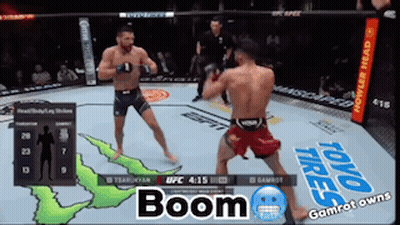 Two Men Are Fighting In A Boxing Ring With The Word Boom On The Bottom GIF