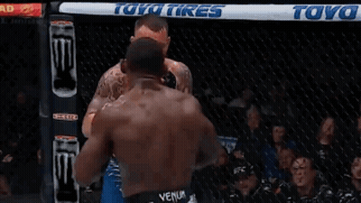 Two Men Are Fighting In A Cage In Front Of A Crowd . GIF