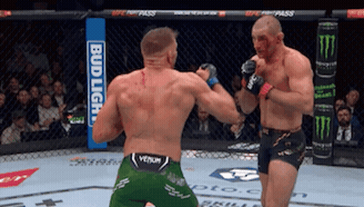 Two Men Are Fighting In A Cage With A Bud Light Sign In The Background . GIF