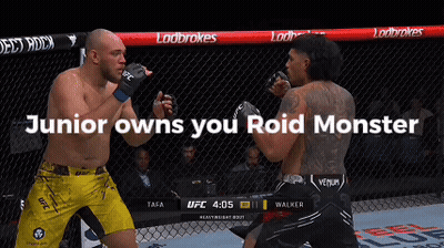 Two Men Are Fighting In A Cage With The Words Junior Owns You Roid Monster GIF