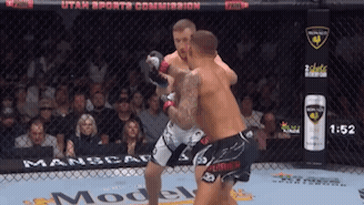 Two Men Are Fighting In A Cage With Utah Sports Commission Written On The Fence GIF