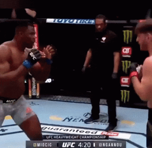 Two Men Are Fighting In A Ufc Heavyweight Championship Ring GIF