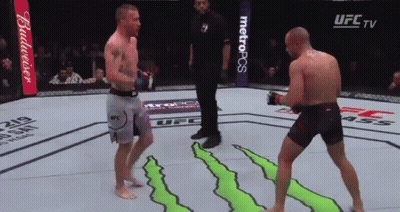 Two Men Are Fighting In A Ufc Ring With A Budweiser Advertisement In The Background GIF