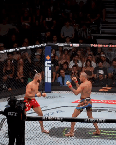 Two Men Are Fighting In A Ufc Ring With A T-Mobile Ad In The Background GIF