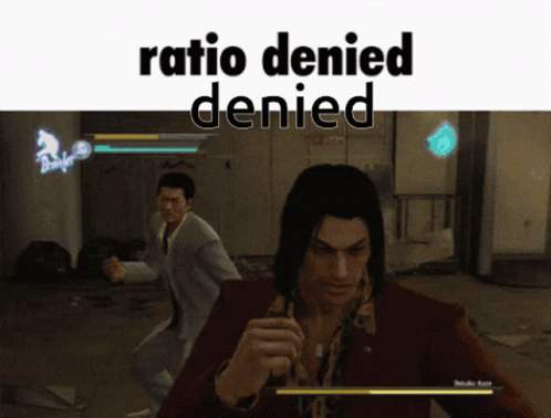 Two Men Are Fighting In A Video Game With The Words Ratio Denied Denied GIF