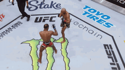 Two Men Are Fighting On A Ufc Ring Sponsored By Toyo Tires And Energy Drink GIF