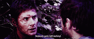 Two Men Are Looking At Each Other And One Of Them Is Saying Nobody Gets Left Behind GIF