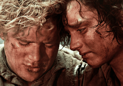 Two Men Are Looking At Each Other With Tears Coming Out Of Their Eyes GIF
