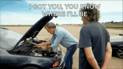 Two Men Are Looking Under The Hood Of A Car With The Words I Got You You Know Where I 'Ll Be GIF