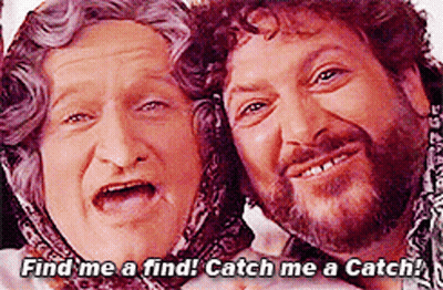 Two Men Are Posing For A Picture With The Words Find Me A Find Catch Me A Catch Written Below Them GIF