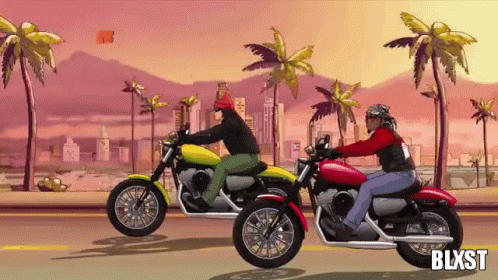 Two Men Are Riding Motorcycles With Blxst Written On The Bottom Right GIF