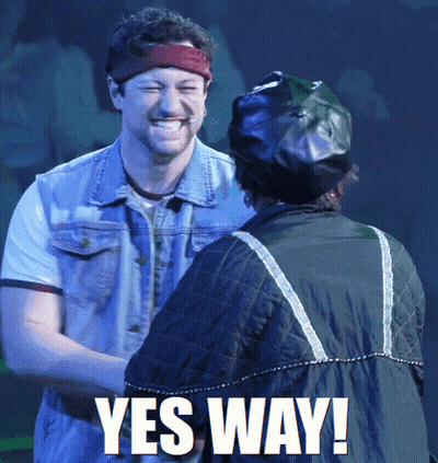 Two Men Are Shaking Hands And The Words Yes Way Are On The Bottom GIF