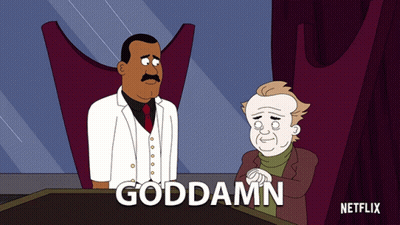 Two Men Are Sitting At A Table And The Word Goddamn Is On The Screen GIF