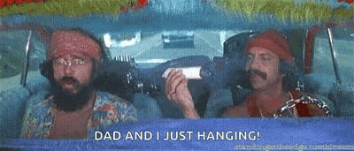 Two Men Are Sitting In A Car And One Of Them Is Saying Dad And I Just Hanging ! GIF