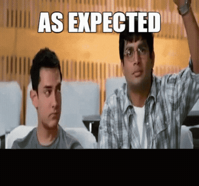 Two Men Are Sitting In A Classroom With The Words As Expected Written Above Them GIF