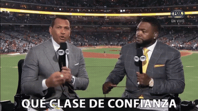 Two Men Are Sitting In Front Of Microphones With The Words Que Clase De Confianza In The Upper Right Corner GIF