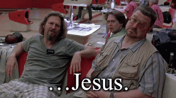 Two Men Are Sitting Next To Each Other In A Bowling Alley And One Of Them Is Talking About Jesus . GIF