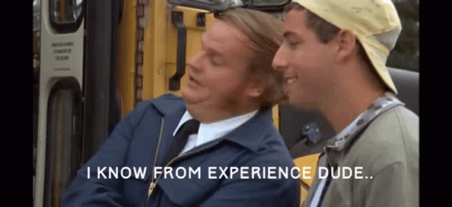 Two Men Are Sitting Next To Each Other With One Saying I Know From Experience Dude GIF